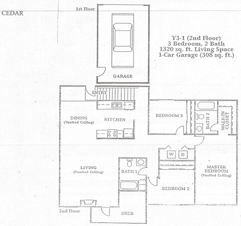 Floor plan for 3 beds, 2 baths, 1320 sqft