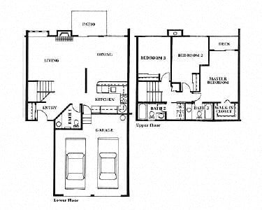 Floor plan for 3 beds, 2.5 baths, 1416 sqft