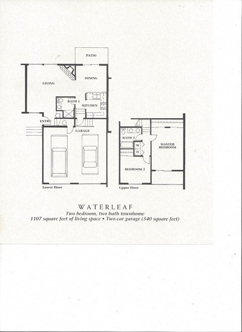 Floor plan for 2 beds, 2 baths, 1107 sqft