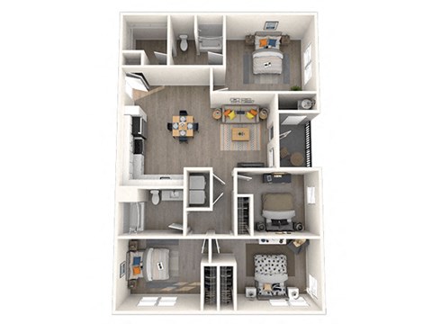Floor plan for 4 beds, 2 baths, 1350 sqft