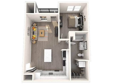 Floor plan for 1 bed, 1 bath, 643 sqft