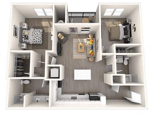 Floor plan for 2 beds, 2 baths, 1019 sqft