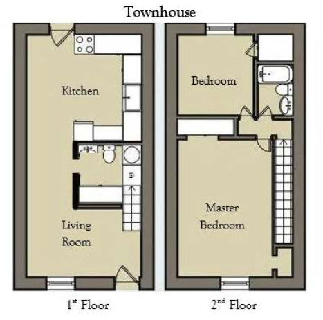 Floor plan for 2 beds, 2 baths