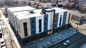 Fargo apartment for rent - an aerial view of an apartment building in the snow