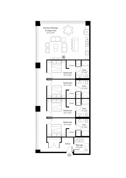 Floor plan for 4 beds, 4 baths, 2105 sqft