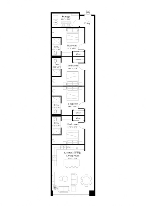Floor plan for 4 beds, 4 baths, 1792 sqft