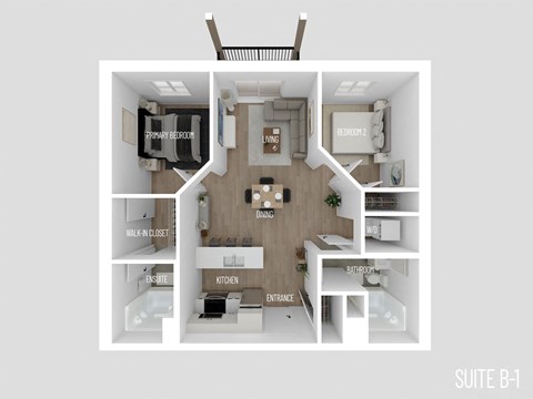 Floor plan for 2 beds, 2 baths, 891 sqft