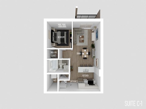 Floor plan for 1 bed, 1 bath, 610 sqft