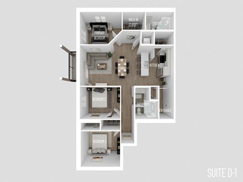 Floor plan for 3 beds, 2 baths, 1093 sqft