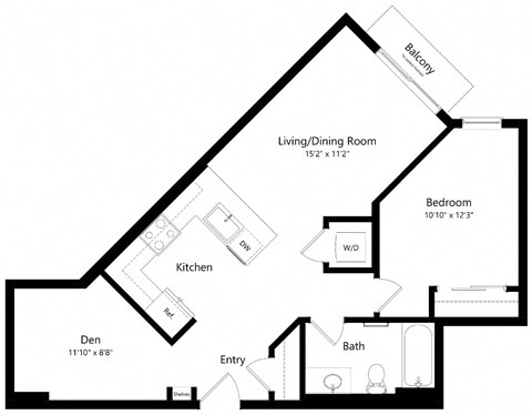 Floor plan for 1 bed, 1 bath, 745 sqft