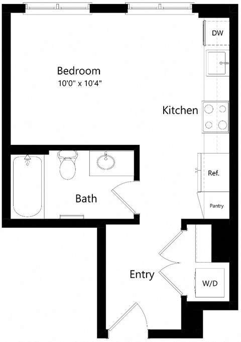 Floor plan for studio, 1 bath, 395 sqft