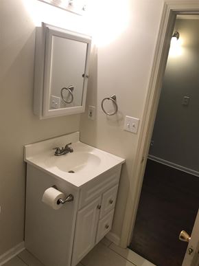 Clarksville house for rent - A white bathroom sink with a mirror above it.