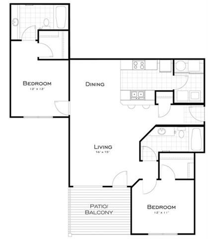 Floor plan for 2 beds, 2 baths, 1223 sqft