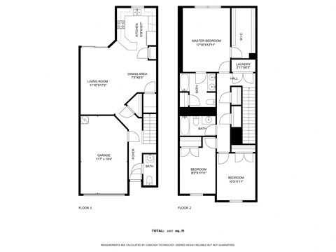 Floor plan for 3 beds, 2.5 baths, 1651 sqft