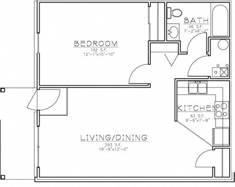 Floor plan for 1 bed, 1 bath