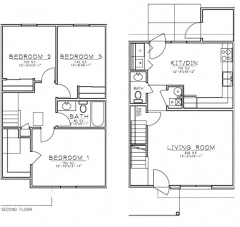 Floor plan for 3 beds, 1.5 baths, 1130 sqft
