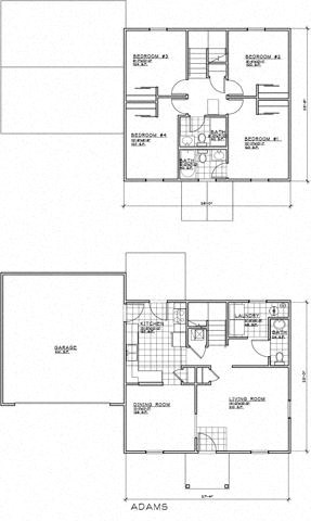 Floor plan for 4 beds, 2.5 baths, 1438 sqft
