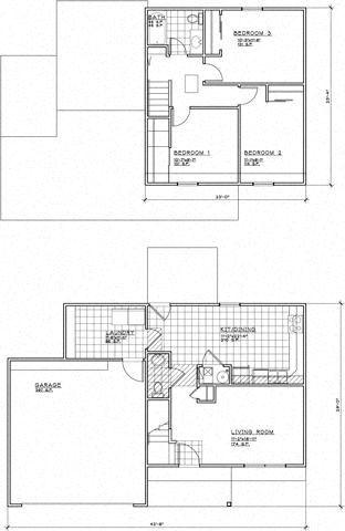 Floor plan for 3 beds, 1.5 baths, 1382 sqft