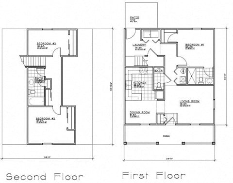 Floor plan for 3 beds, 2.5 baths, 1321 sqft