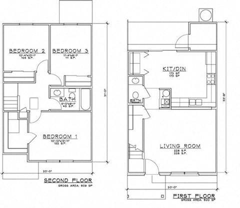 Floor plan for 3 beds, 1.5 baths, 1131 sqft