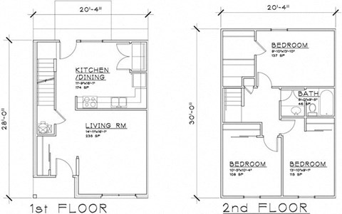 Floor plan for 3 beds, 1 bath, 1135 sqft