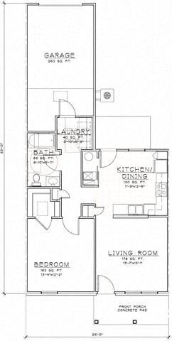 Floor plan for 1 bed, 1 bath, 850 sqft