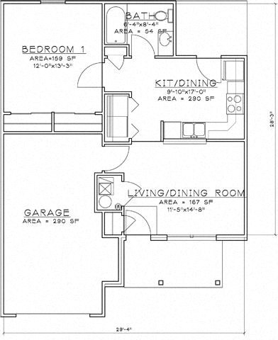 Floor plan for 1 bed, 1 bath, 850 sqft