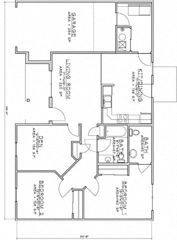 Floor plan for 2 beds, 1.5 baths, 1170 sqft