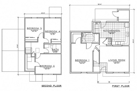 Floor plan for 4 beds, 2 baths, 1435 sqft