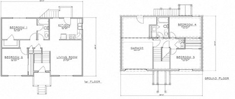 Floor plan for 4 beds, 2 baths, 1545 sqft