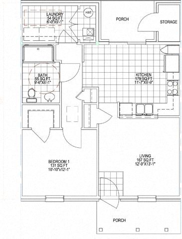 Floor plan for 1 bed, 1 bath, 706 sqft