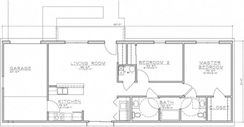 Floor plan for 2 beds, 1.5 baths, 1115 sqft