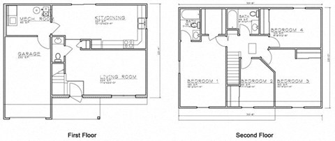 Floor plan for 4 beds, 2.5 baths, 1778 sqft