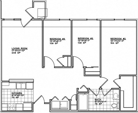 Floor plan for 2 beds, 1 bath, 903 sqft
