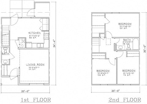 Floor plan for 3 beds, 1.5 baths, 1200 sqft