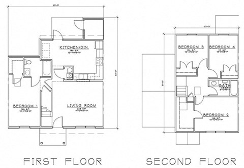 Floor plan for 4 beds, 1.5 baths, 1435 sqft