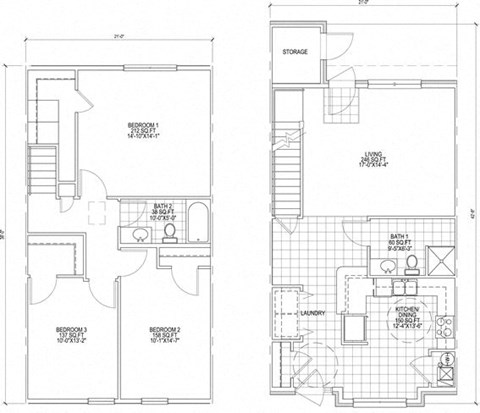 Floor plan for 3 beds, 2 baths, 1465 sqft