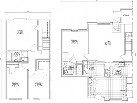 Floor plan for 4 beds, 2.5 baths, 1648 sqft