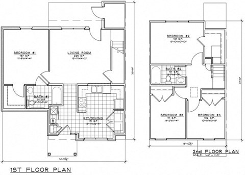 Floor plan for 4 beds, 2 baths, 1459 sqft