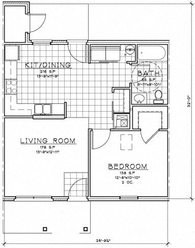 Floor plan for 1 bed, 1 bath, 859 sqft