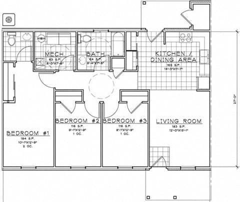 Floor plan for 3 beds, 1.5 baths, 1294 sqft