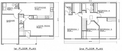 Floor plan for 4 beds, 2.5 baths, 1546 sqft