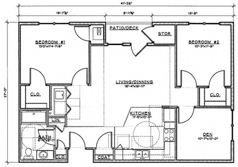 Floor plan for 2 beds, 1 bath, 1160 sqft