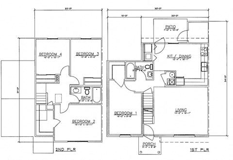 Floor plan for 4 beds, 2 baths, 1435 sqft