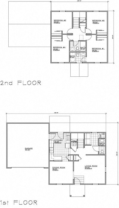 Floor plan for 4 beds, 2 baths, 1200 sqft