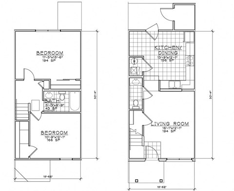 Floor plan for 2 beds, 1 bath, 860 sqft