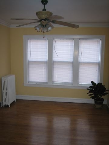 Chicago apartment for rent - a living room with a ceiling fan and three windows