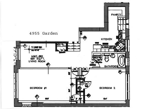Floor plan for 2 beds, 1 bath, 1000 sqft