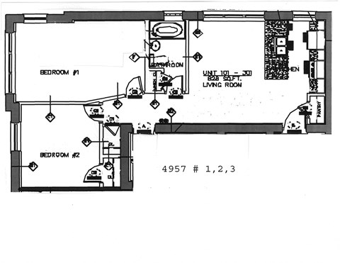 Floor plan for 2 beds, 1 bath, 800 sqft