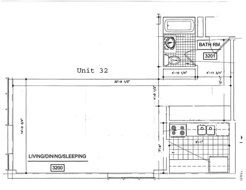 Floor plan for 1 bed, 1 bath, 500 sqft